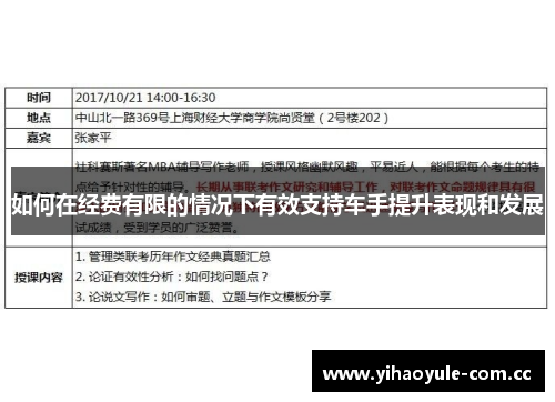 如何在经费有限的情况下有效支持车手提升表现和发展
