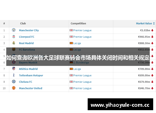 如何查询欧洲各大足球联赛转会市场具体关闭时间和相关规定
